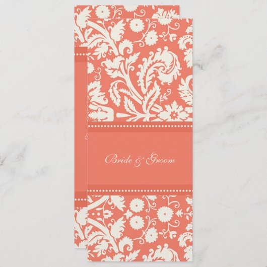 結婚式招待状の珊瑚のクリーム色のダマスク織 招待状 (正面/裏面)