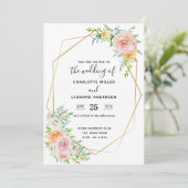 結婚式招待状の花の薄暗がりのピンクおよび金ゴールド 招待状 (スタンド正面)