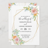 結婚式招待状の花の薄暗がりのピンクおよび金ゴールド 招待状 (正面/裏面)