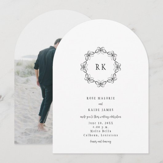 結婚式招待状の蝶のデザイン 招待状 (正面/裏面)