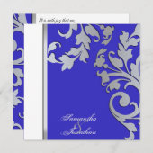 結婚式招待状の銀の輝きの花柄の渦巻 招待状 (正面/裏面)