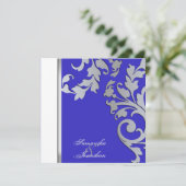 結婚式招待状の銀の輝きの花柄の渦巻 招待状 (スタンド正面)