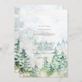 結婚式招待状の雪の多い冬松の森 招待状 (正面/裏面)