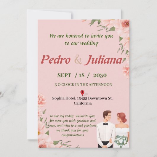 結婚式招待状はピンクシンプルの白で印刷 招待状