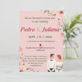 結婚式招待状はピンクシンプルの白で印刷 招待状