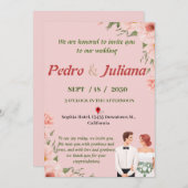 結婚式招待状はピンクシンプルの白で印刷 招待状