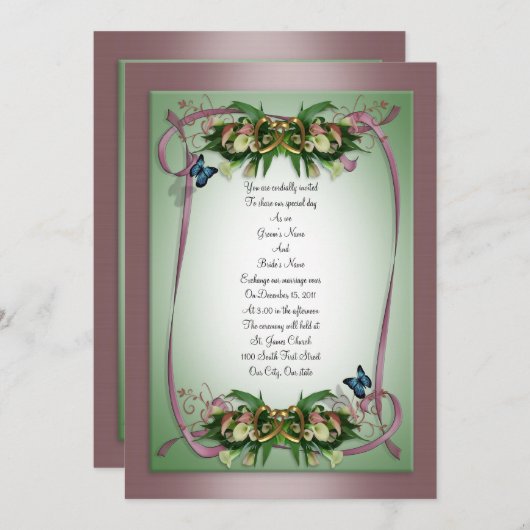 結婚式招待状はユリのチョウチョウを鳴らす。 招待状 (正面/裏面)