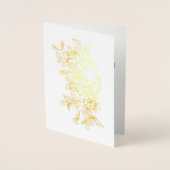 結婚式招待状は開花のヴィンテージの線画に上がりました 箔カード (正面)