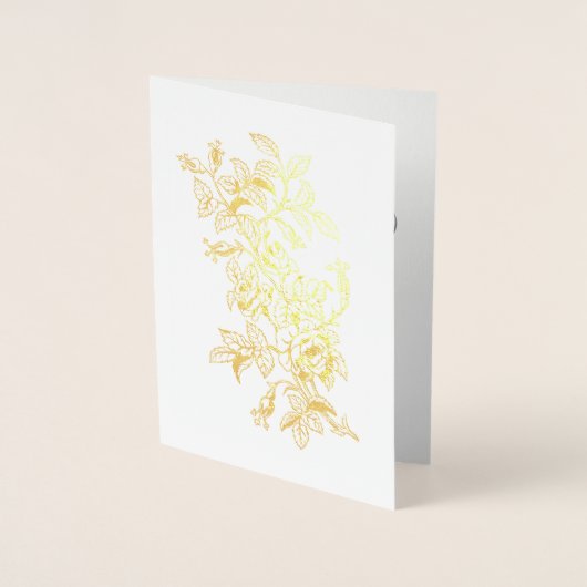 結婚式招待状は開花のヴィンテージの線画に上がりました 箔カード (正面)