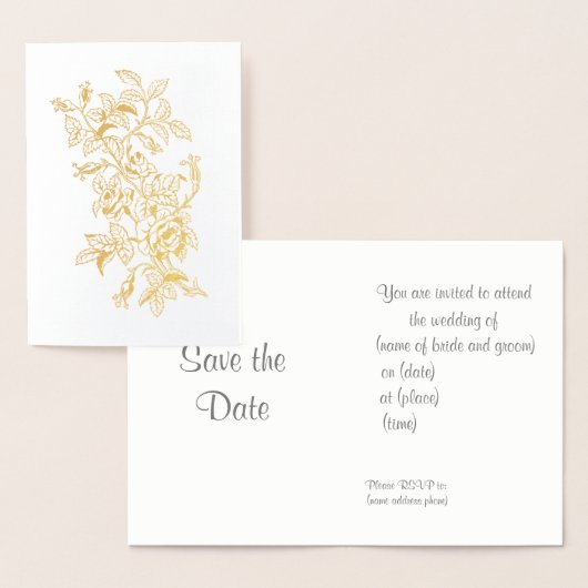 結婚式招待状は開花のヴィンテージの線画に上がりました 箔カード (ディスプレー)