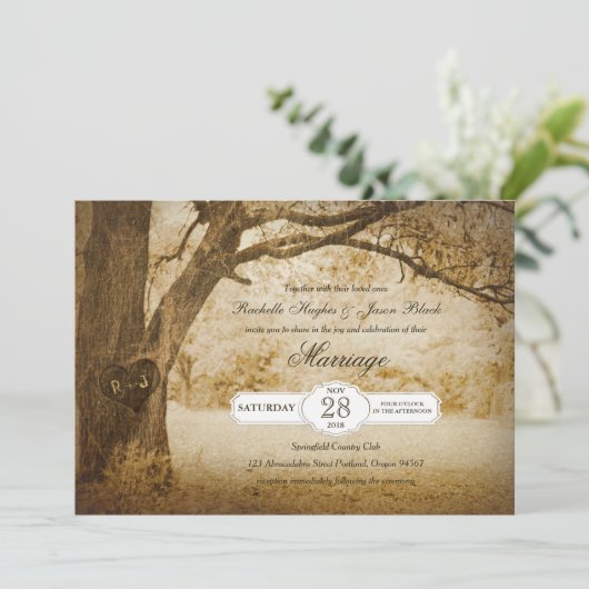 結婚式招待状を切り分けるヴィンテージの木 招待状 (スタンド正面)