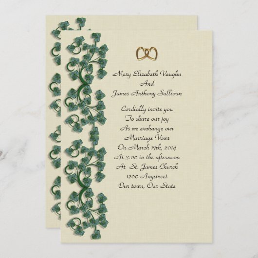結婚式招待状アイビー葉オンリネンルックBG 招待状 (正面/裏面)