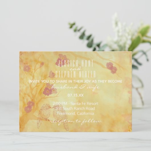 結婚式招待状アジア影響黄金 招待状 (スタンド正面)