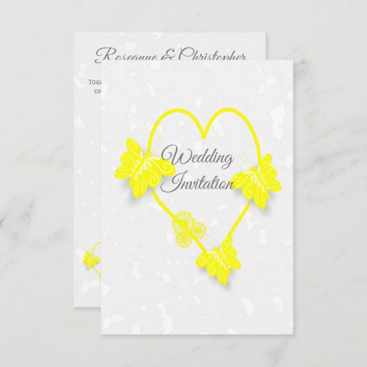 結婚式招待状イエローハート蝶 招待状 (正面/裏面)