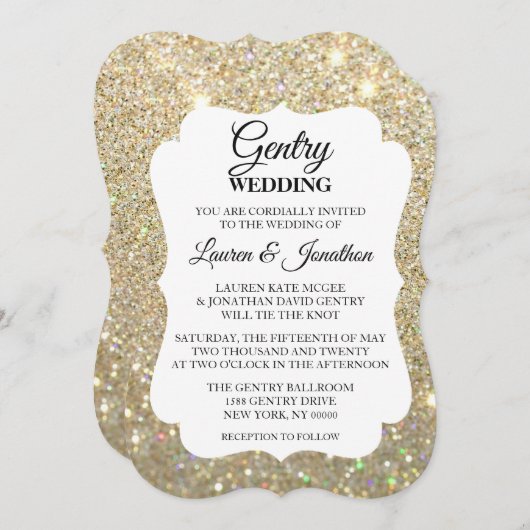 結婚式招待状ウェディングデイファブ – 金ゴールド 招待状 (正面/裏面)