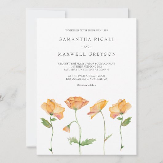 結婚式招待状ウォーターカラーオレンジポピー 招待状 (正面)