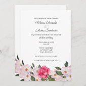 結婚式招待状ウォーターカラーピンクホワイトローズ 招待状 (正面/裏面)