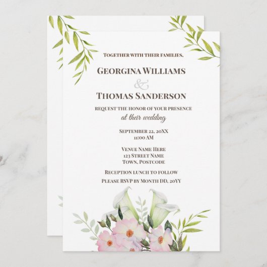 結婚式招待状ウォーターカラーホワイトカラユリ 招待状 (正面/裏面)