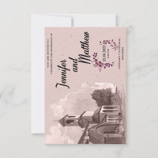 結婚式招待状ウォーターカラー絵画ホテル 招待状 (正面)