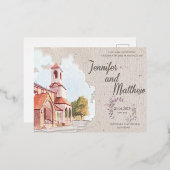 結婚式招待状ウォーターカラー絵画ホテル 箔招待状ポストカード (正面/裏面)