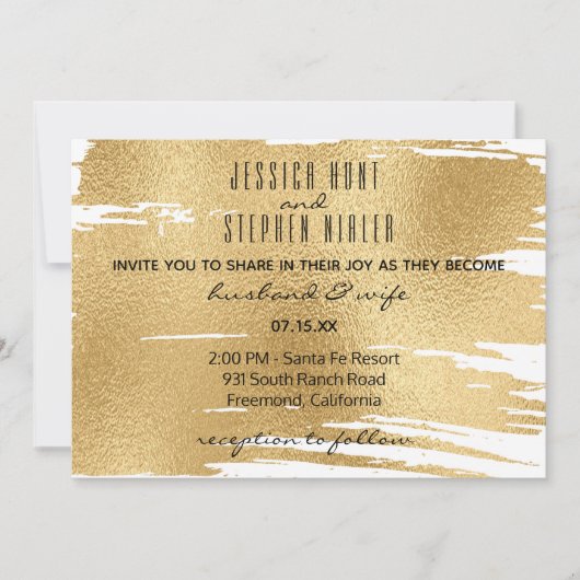 結婚式招待状エレガントイン黒と金ゴールド 招待状 (正面)