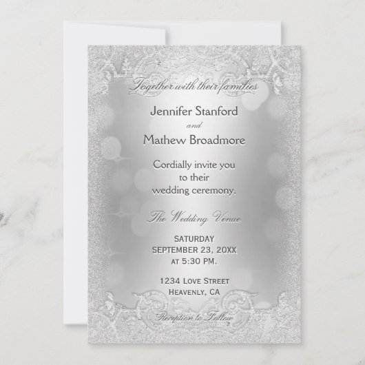 結婚式招待状エレガントシルバーフェイクグリッター 招待状 (正面)
