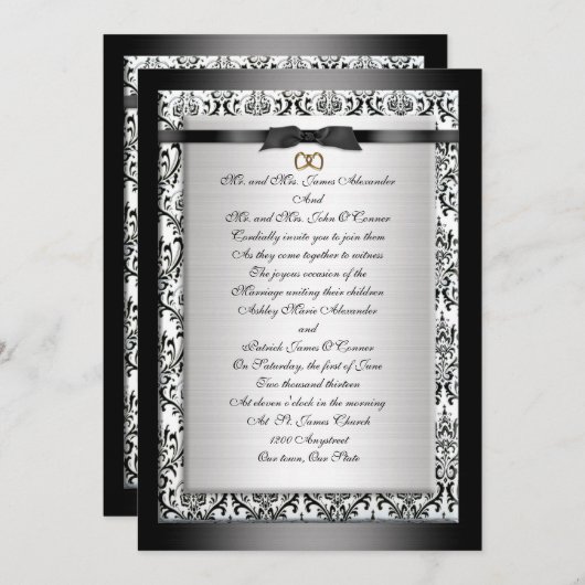 結婚式招待状エレガント白黒 招待状 (正面/裏面)