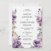 結婚式招待状エレガント薄紫花 招待状 (正面)