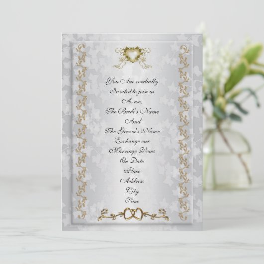 結婚式招待状エレガント金ゴールドハート 招待状 (スタンド正面)