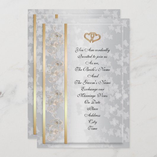 結婚式招待状エレガント金ゴールドハート 招待状 (正面/裏面)