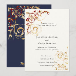 結婚式招待状エレガント金ゴールド旋回カラーの選択 招待状