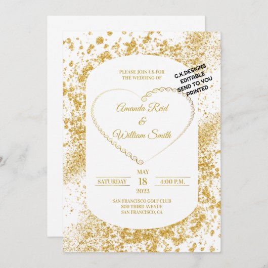 結婚式招待状エレガント金ゴールド結婚式招待状 招待状 (正面/裏面)
