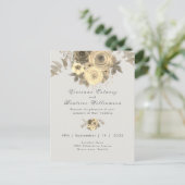 結婚式招待状エレガント黄色バラ淡い色のグレイ ポストカード (スタンド正面)