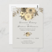 結婚式招待状エレガント黄色バラ淡い色のグレイ ポストカード (正面/裏面)