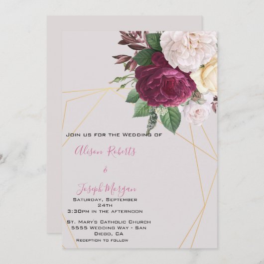 結婚式招待状エレガント黄金幾何学 招待状 (正面/裏面)