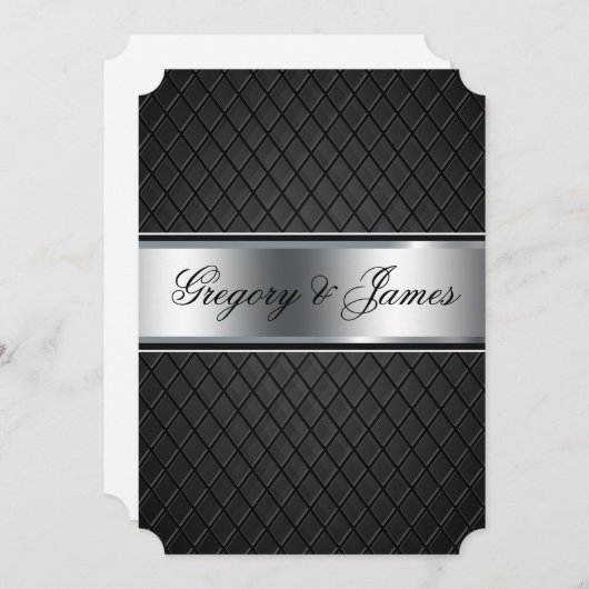 結婚式招待状エレガント、ブラックとシルバー 招待状 (正面/裏面)