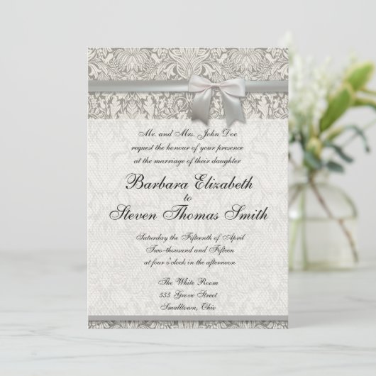 結婚式招待状カスタムホワイトレーステンプレート 招待状 (スタンド正面)