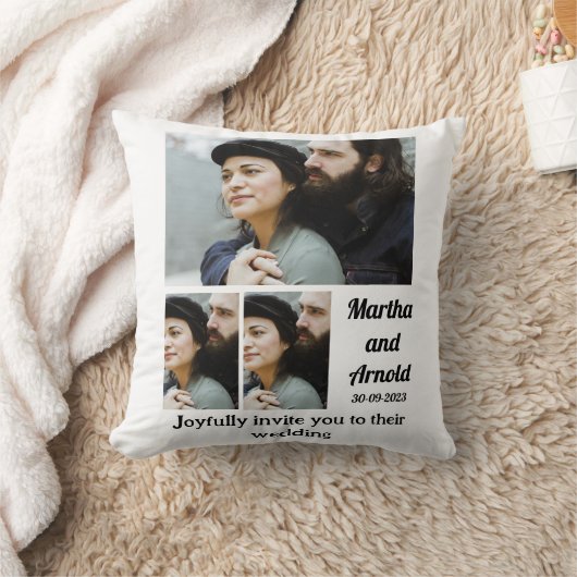 結婚式招待状カスタム3フォトコラージュ クッション (ブランケット)