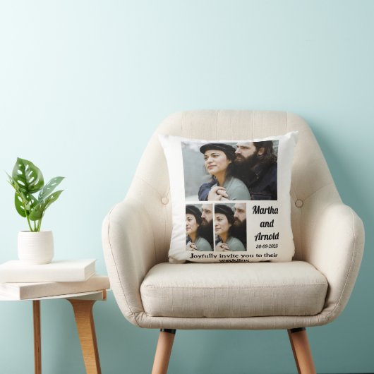 結婚式招待状カスタム3フォトコラージュ クッション (椅子)