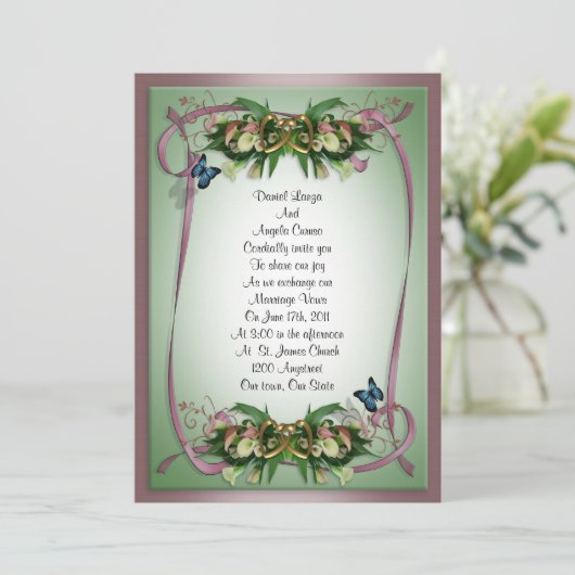 結婚式招待状カラユリと蝶 招待状 (スタンド正面)