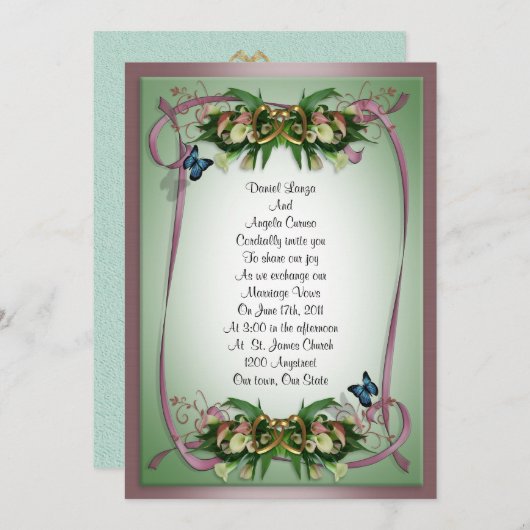 結婚式招待状カラユリと蝶 招待状 (正面/裏面)