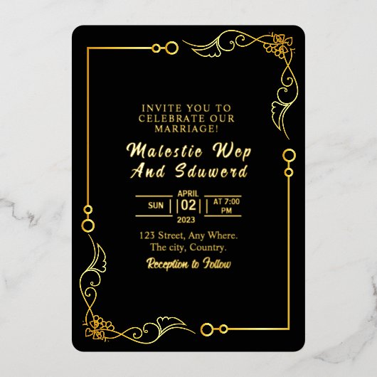 結婚式招待状カードゴールドフォイルデザインテンプレート 箔招待状 (正面)