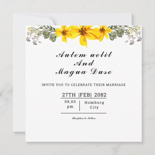 結婚式招待状カードビューティフルフローラスクエア 招待状 (正面)