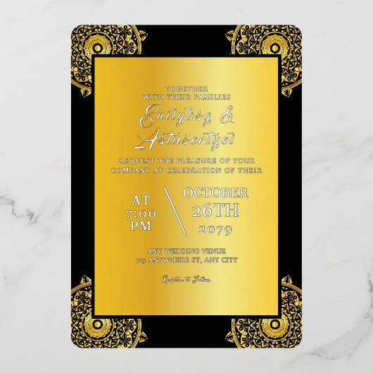 結婚式招待状カードラグジュアリーゴールドフォイルデザイン 箔招待状 (正面)