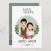 結婚式招待状カード新郎新婦の漫画 セーブザデート (正面/裏面)