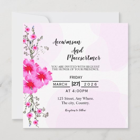 結婚式招待状カード正方形ベクトルテンプレート 招待状 (正面)