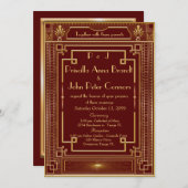 結婚式招待状カード素晴らし、ギャツビー、レッド、金ゴールド 招待状 (正面/裏面)