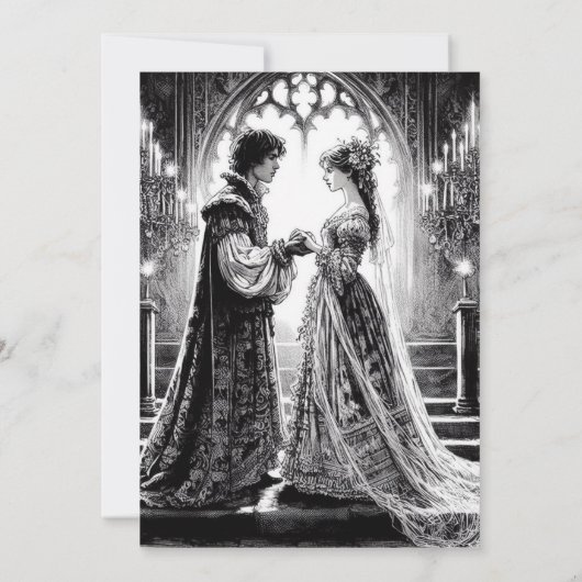 結婚式招待状カード – 白黒ロメオジュリエット 招待状 (裏面)