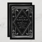 結婚式招待状カード、素晴らしいGatsbyの黒い銀 招待状 (正面/裏面)