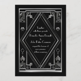 結婚式招待状カード、素晴らしいGatsbyの黒い銀 招待状